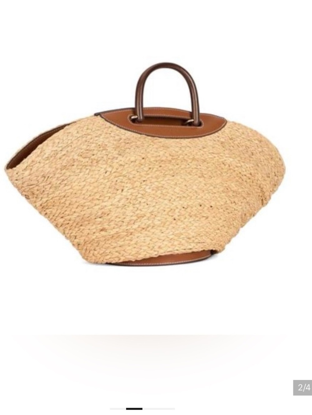 Cult Gaia Tan Straw Tote with Brown Leather Handles - Picture 4 of 8